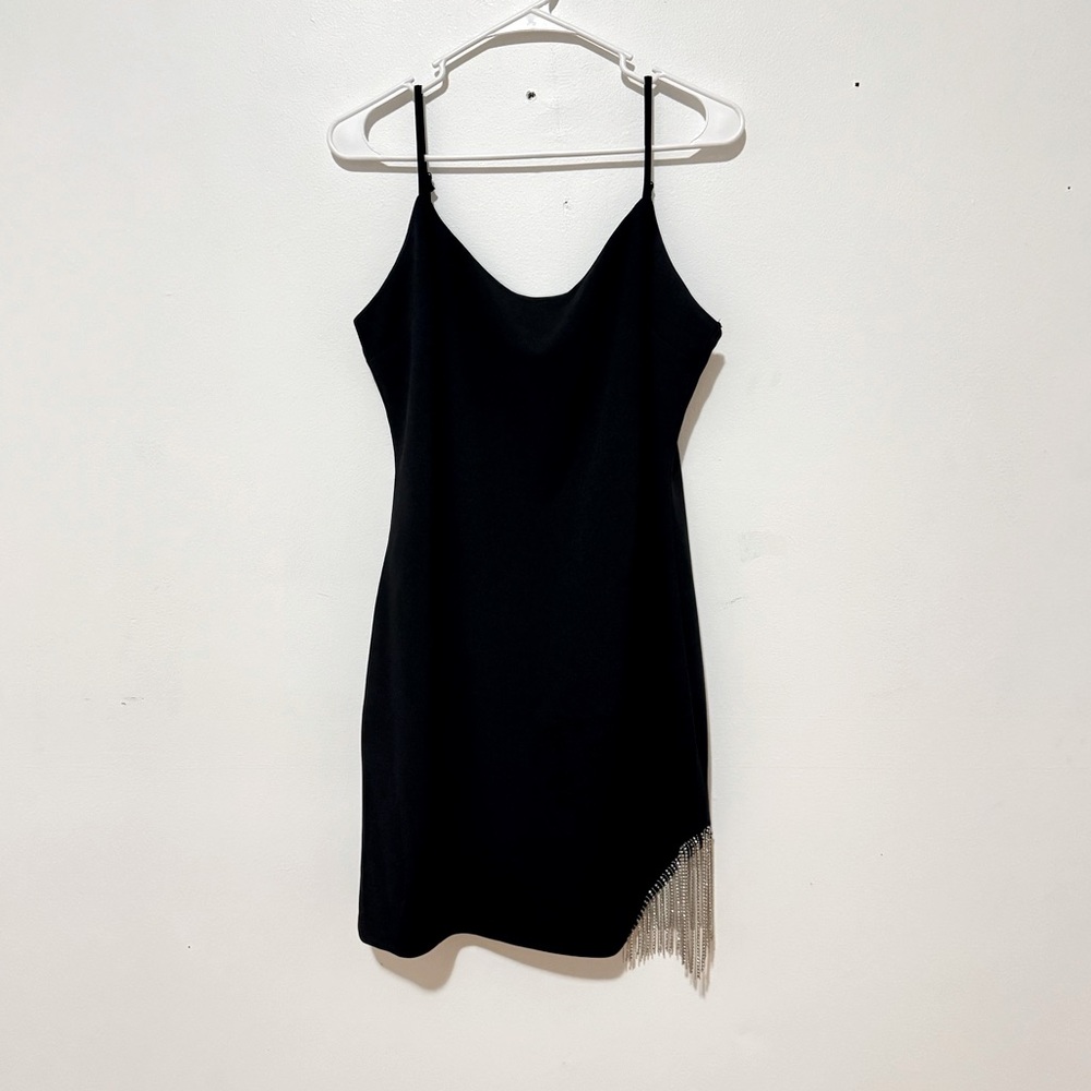 Homecoming City Studio Black Mini Dress with Fringe Accent